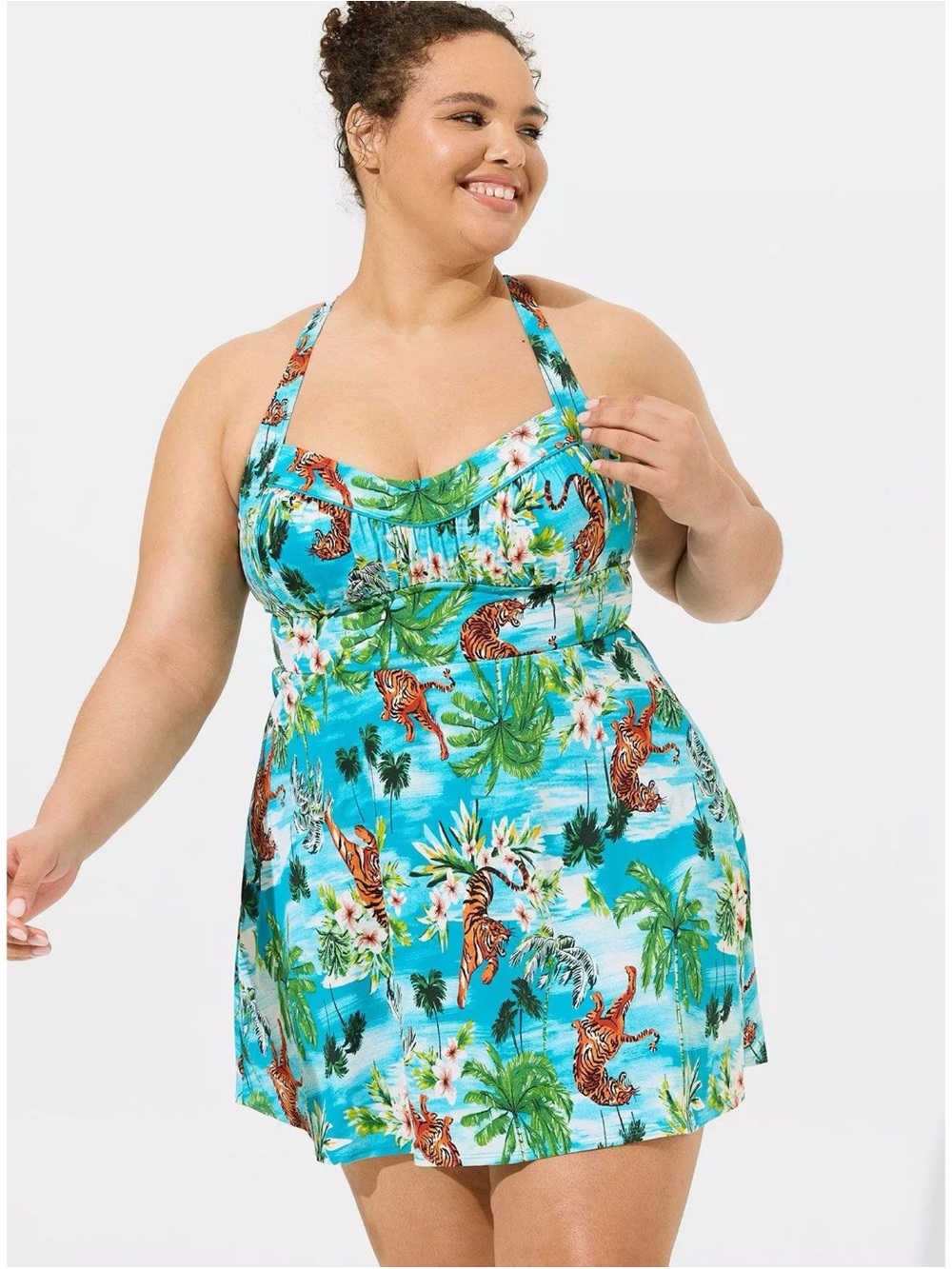 Torrid Retro Swim Dress Bathing Suit Swimsuit Long Line Ruched Cups NWT Sz 6X